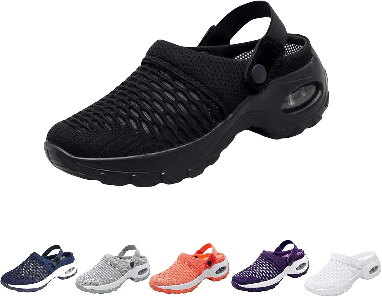 Air Cushion Orthopedic Slip On Shoes Womens Breathable Mesh Garden Shoes Comfortable Walking Shoes Fashion Knit Fabric Clogs For Women On Feet All Day