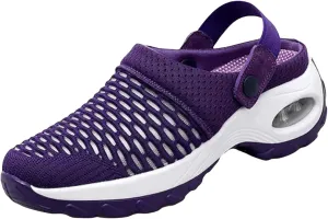 Air Cushion Orthopedic Slip On Shoes Womens Breathable Mesh Garden Shoes Comfortable Walking Shoes Fashion Knit Fabric Clogs For Women On Feet All Day