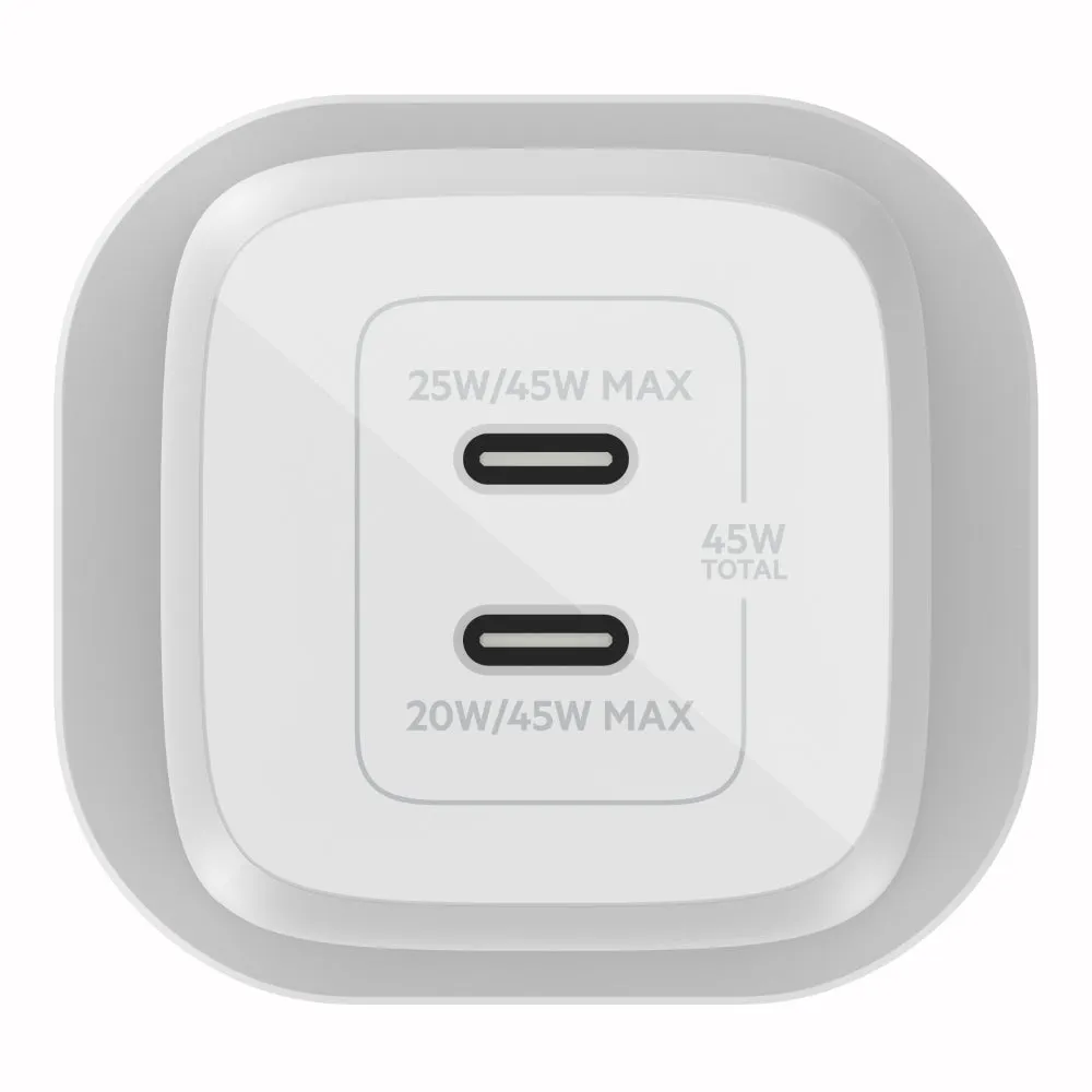 BELKIN 45W Dual USB Type C Wall Charger, Fast Charging Power Delivery 3.0 with GaN Technology