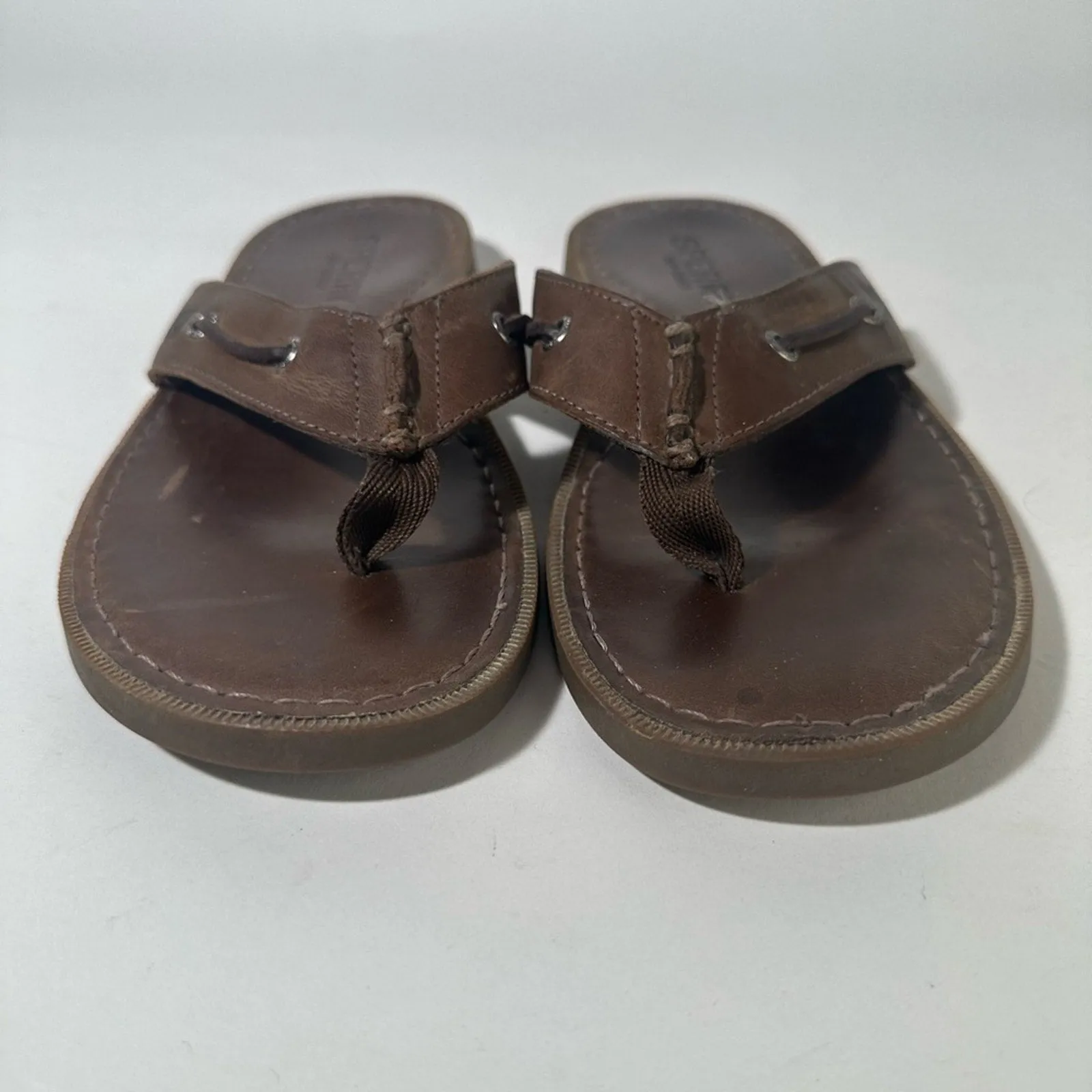 Dark Brown Leather Flip-Flops with Contoured Footbed