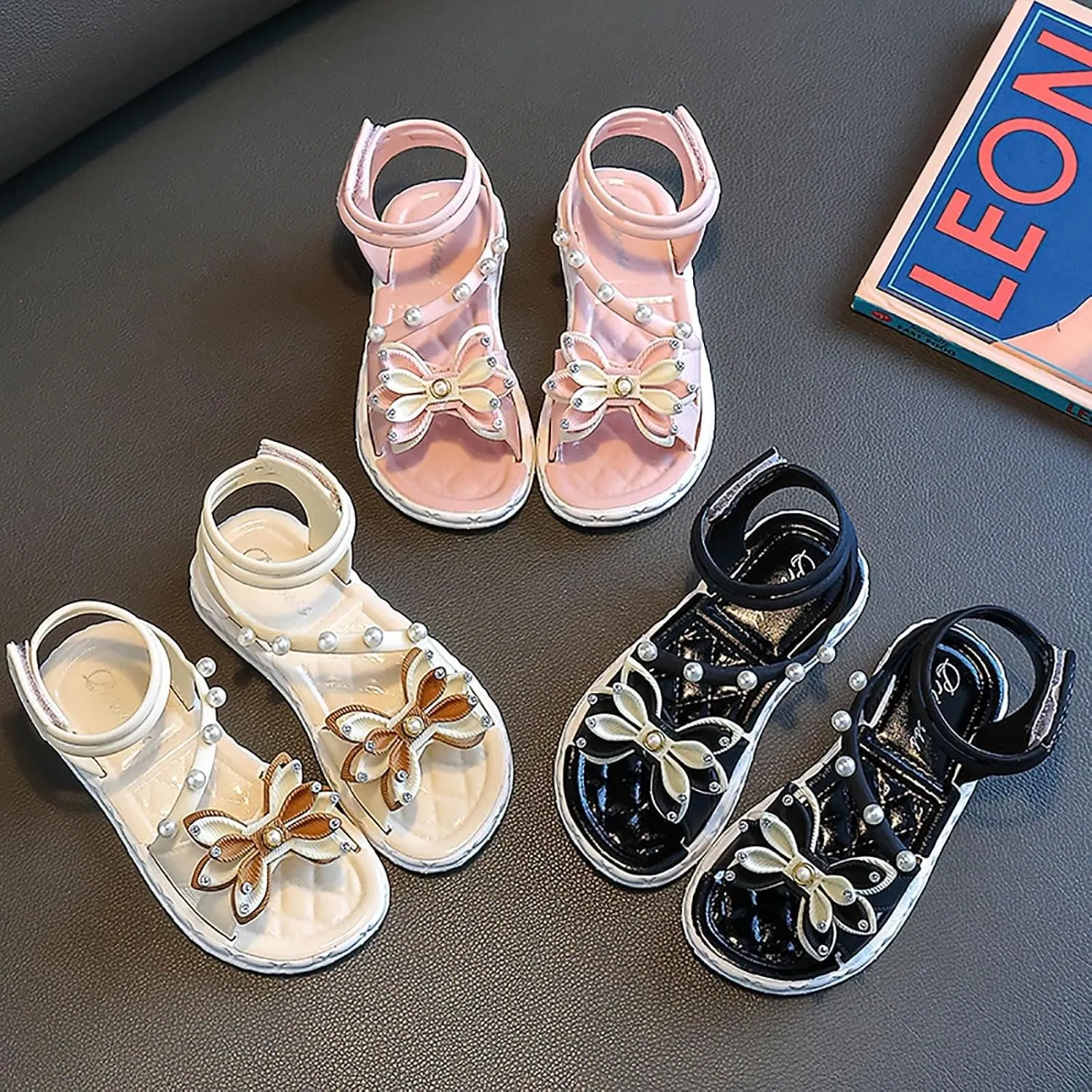 Girls Dress Shoes Children Shoes Fashion Flower Thick Soled Sandals Soft Sole Comfortable Princess Sandals Adjustable Sporty Slides for The Beach and Pool