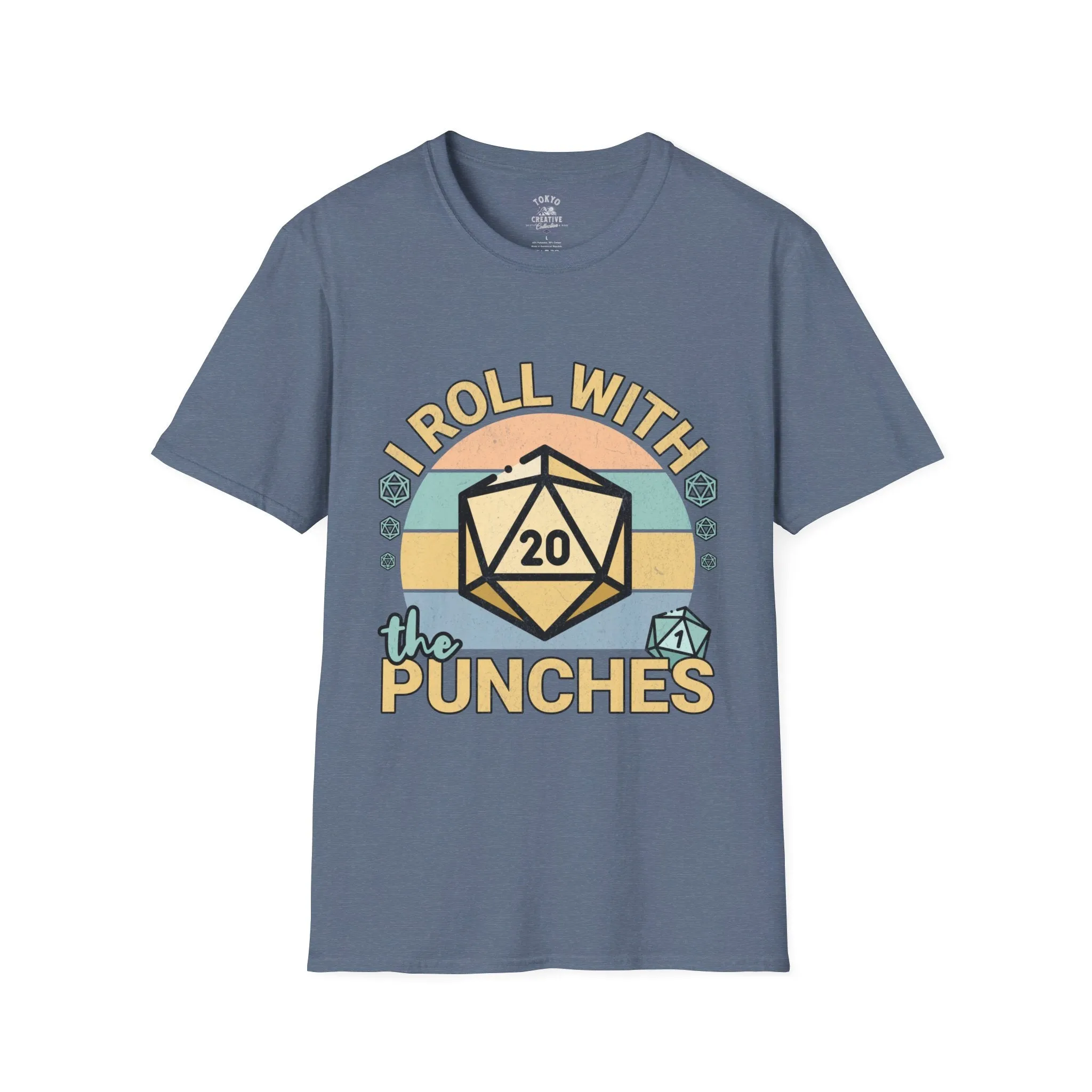 I Roll with the Punches Shirt - Retro 70's Style D20/Nat 1 Tee, Tabletop RPG Gaming T-Shirt, Unisex Critical Fail Top, Gamer Gift Idea