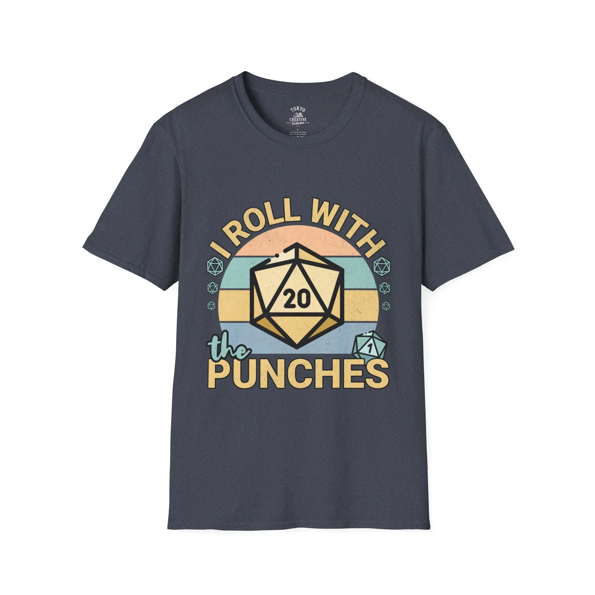 I Roll with the Punches Shirt - Retro 70's Style D20/Nat 1 Tee, Tabletop RPG Gaming T-Shirt, Unisex Critical Fail Top, Gamer Gift Idea