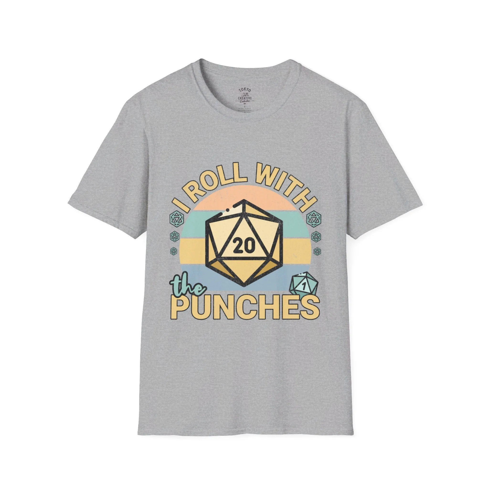 I Roll with the Punches Shirt - Retro 70's Style D20/Nat 1 Tee, Tabletop RPG Gaming T-Shirt, Unisex Critical Fail Top, Gamer Gift Idea