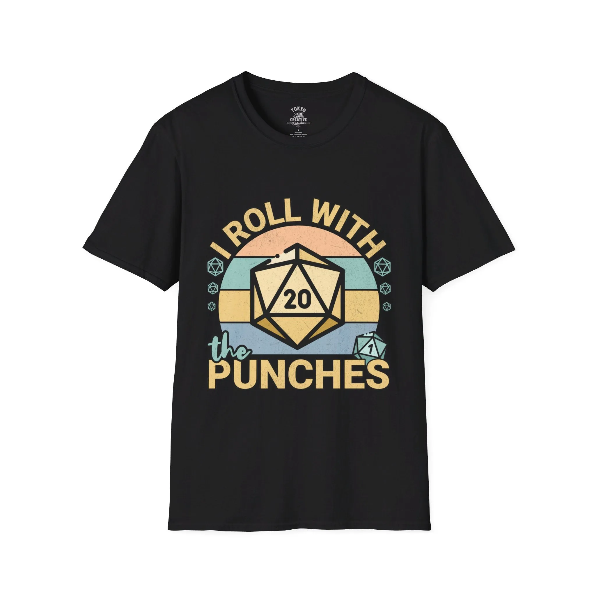 I Roll with the Punches Shirt - Retro 70's Style D20/Nat 1 Tee, Tabletop RPG Gaming T-Shirt, Unisex Critical Fail Top, Gamer Gift Idea