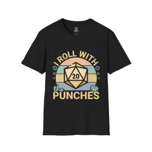 I Roll with the Punches Shirt - Retro 70's Style D20/Nat 1 Tee, Tabletop RPG Gaming T-Shirt, Unisex Critical Fail Top, Gamer Gift Idea