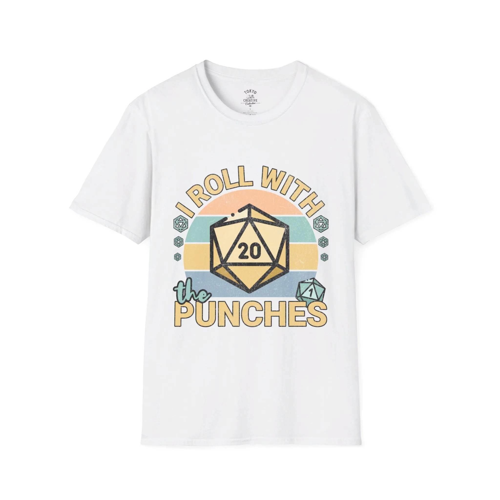 I Roll with the Punches Shirt - Retro 70's Style D20/Nat 1 Tee, Tabletop RPG Gaming T-Shirt, Unisex Critical Fail Top, Gamer Gift Idea