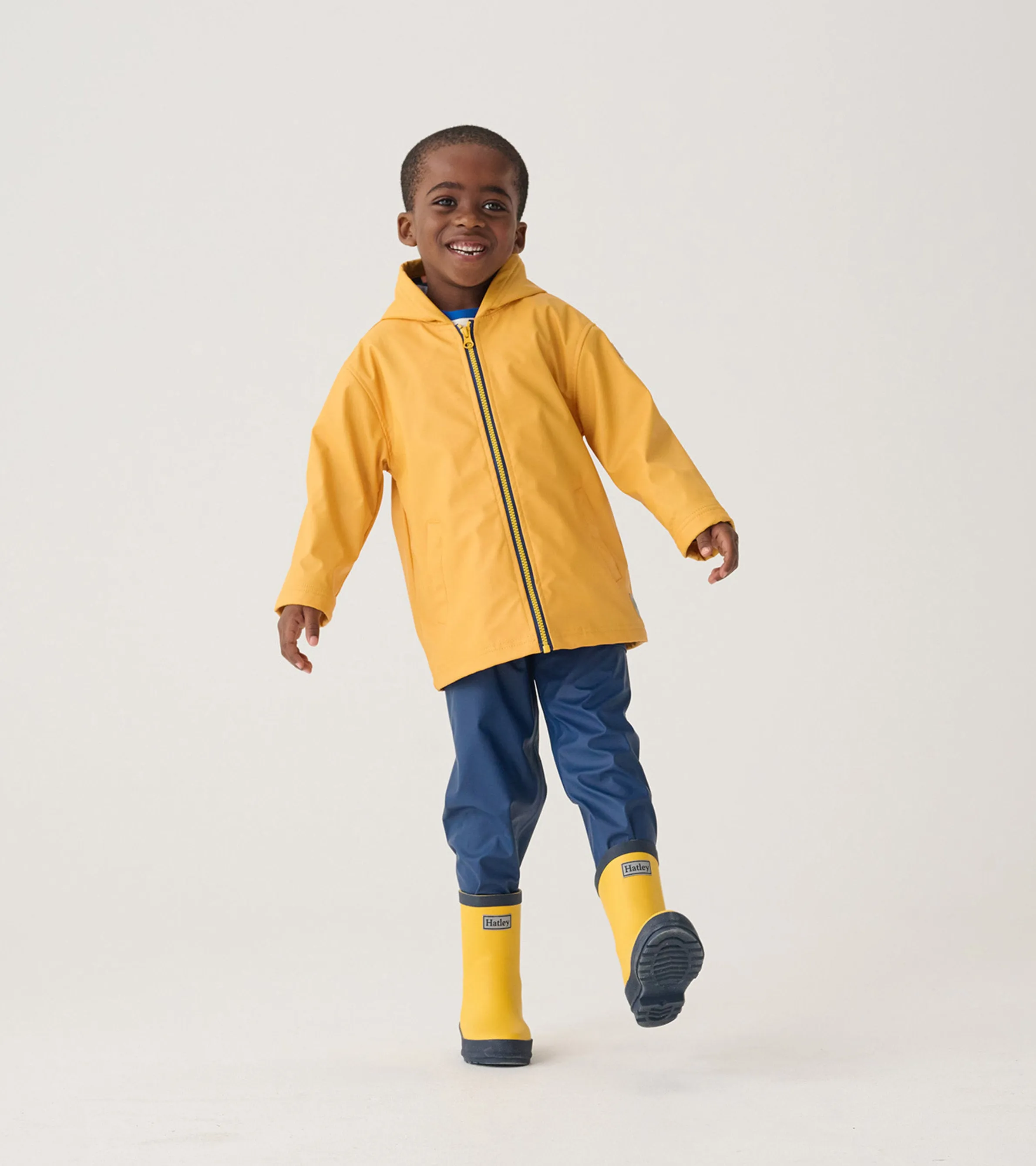 Kids Yellow & Navy Matte Wellies