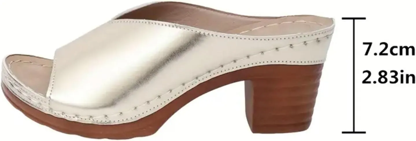 Sandals Women Chunky Heels Low Block Heeled Sandals Comfortable Dressy Orthopedic Shoes with Arch Support Casual Summer Non-Slip Open Toe Shoes Fashion Slip-On Shoe