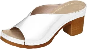 Sandals Women Chunky Heels Low Block Heeled Sandals Comfortable Dressy Orthopedic Shoes with Arch Support Casual Summer Non-Slip Open Toe Shoes Fashion Slip-On Shoe