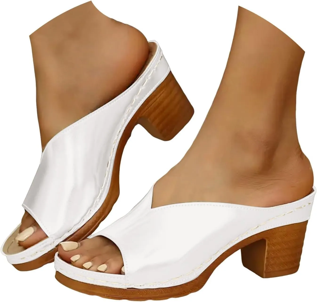 Sandals Women Chunky Heels Low Block Heeled Sandals Comfortable Dressy Orthopedic Shoes with Arch Support Casual Summer Non-Slip Open Toe Shoes Fashion Slip-On Shoe