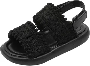 Soft Flat Summer Baby Flower Girl Shoes Girls Sandals Summer Korean Edition Solid Color Open Toed Beach Shoes Non Slip Cork Glitter Toddler Slippers