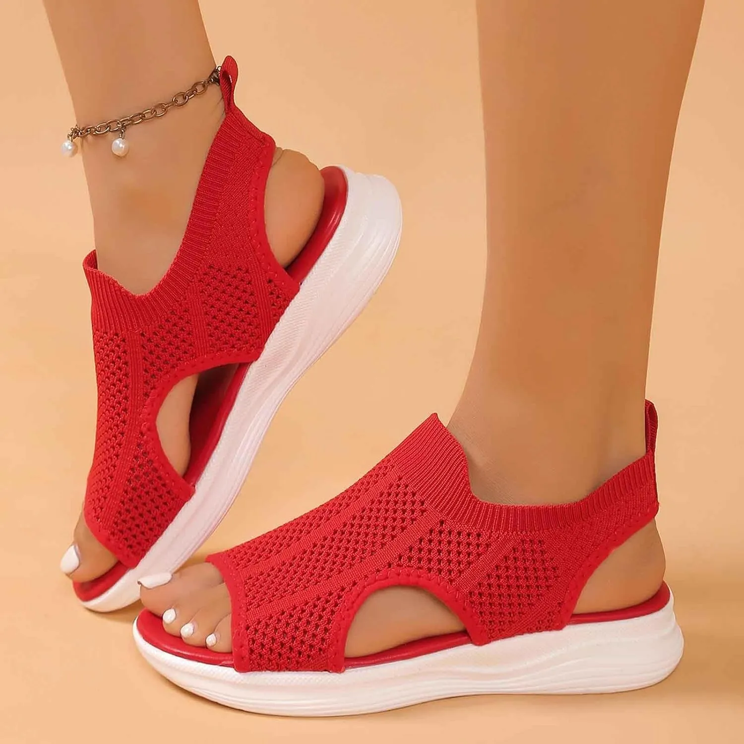 Trendy Women's Sandals Open Toe Design Casual Footwear Stylish Breathable Mesh Upper Comfortable Flat Sole for