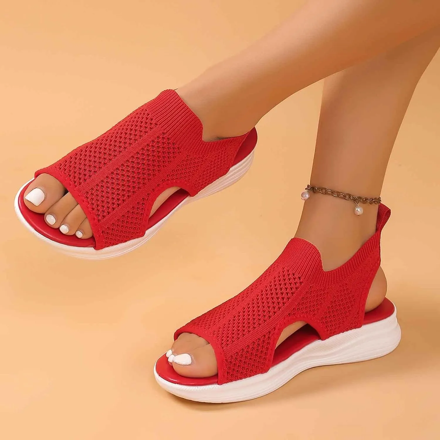 Trendy Women's Sandals Open Toe Design Casual Footwear Stylish Breathable Mesh Upper Comfortable Flat Sole for
