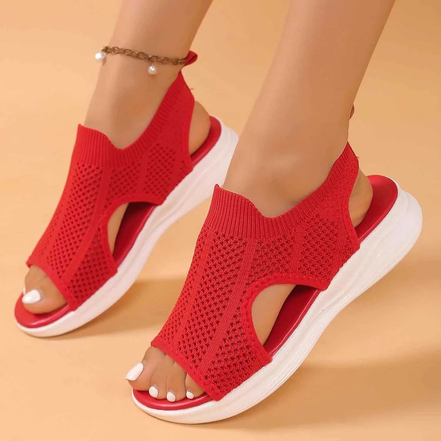 Trendy Women's Sandals Open Toe Design Casual Footwear Stylish Breathable Mesh Upper Comfortable Flat Sole for