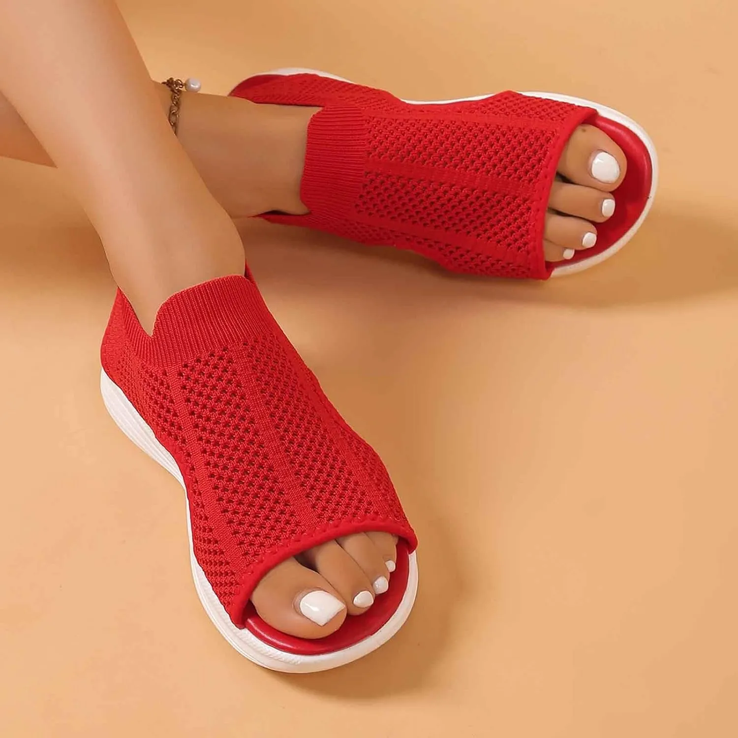 Trendy Women's Sandals Open Toe Design Casual Footwear Stylish Breathable Mesh Upper Comfortable Flat Sole for