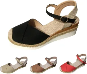 Wedge Sandals for Womens Fashion Arch Support Sandals Elegant Orthopedic Sandal Closed Toe Buckle Ankle Strap Espadrilles Flatform Wedge Casual Shoes Bohemia Beach Shoes