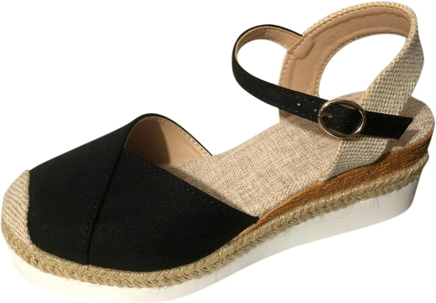 Wedge Sandals for Womens Fashion Arch Support Sandals Elegant Orthopedic Sandal Closed Toe Buckle Ankle Strap Espadrilles Flatform Wedge Casual Shoes Bohemia Beach Shoes