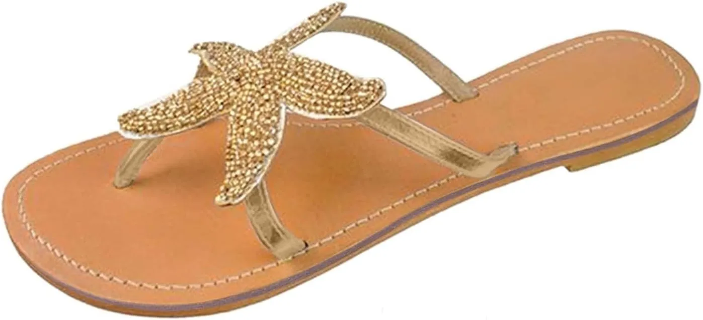 Womens Flat Beach Sandals Open Toe Slip on Summer Fashion Travel Flip Flops Comfortable Walking Leather Slippers Party Elegant Sandals