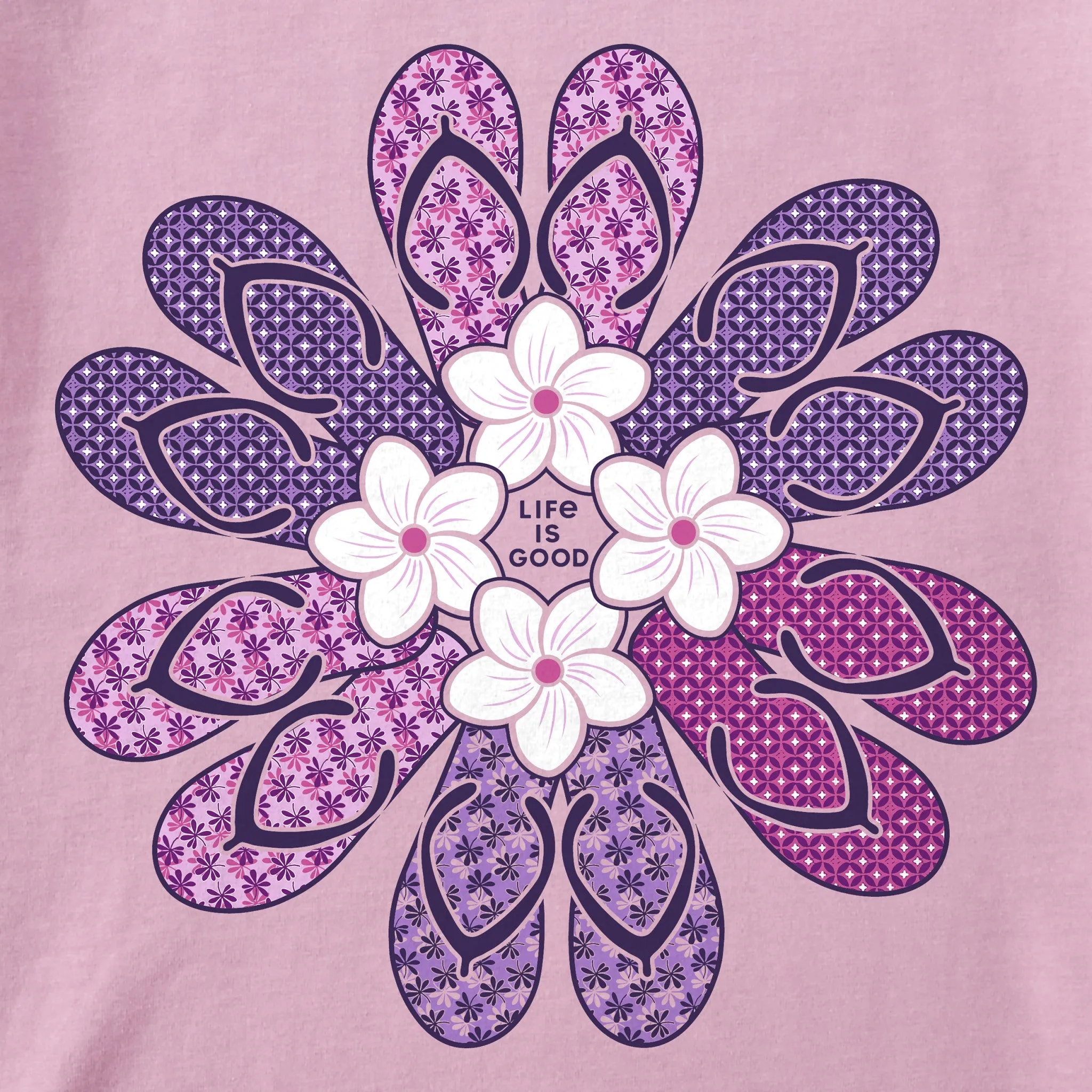 Women's Flip Flop Flower Short Sleeve Crusher Vee