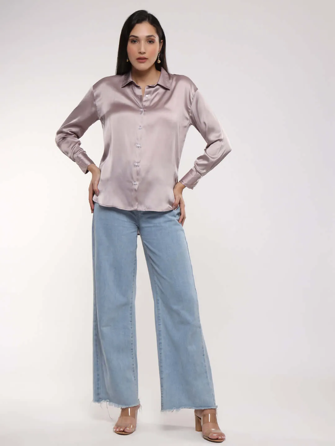 Women'S Premium Thistle Drop Shoulder Oversized Summer Satin Shirt