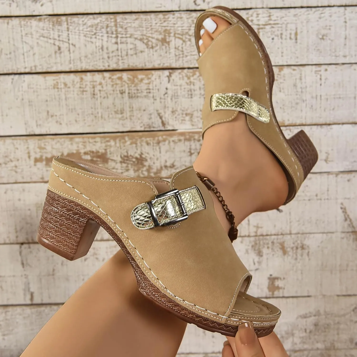 Women's Summer Sandals Comfortable Square Open Toe Heels Sandals Orthopedic Sandal with Arch Support Dressy Casual Mules Fashion Slip On Shoes Breathable Open Back Shoes